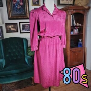 Vintage 80s LAUREN LEITEL Womens Red Pleated Belted Dress Long Sleeve - Size 6